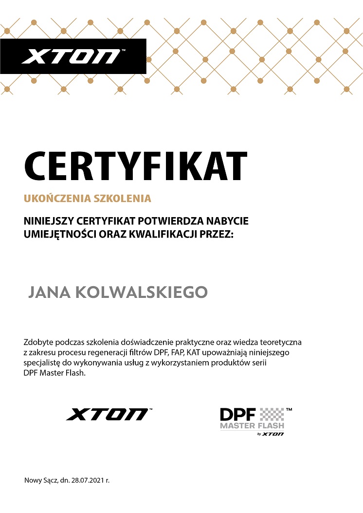 Certyfikat ukończenia szkolenie